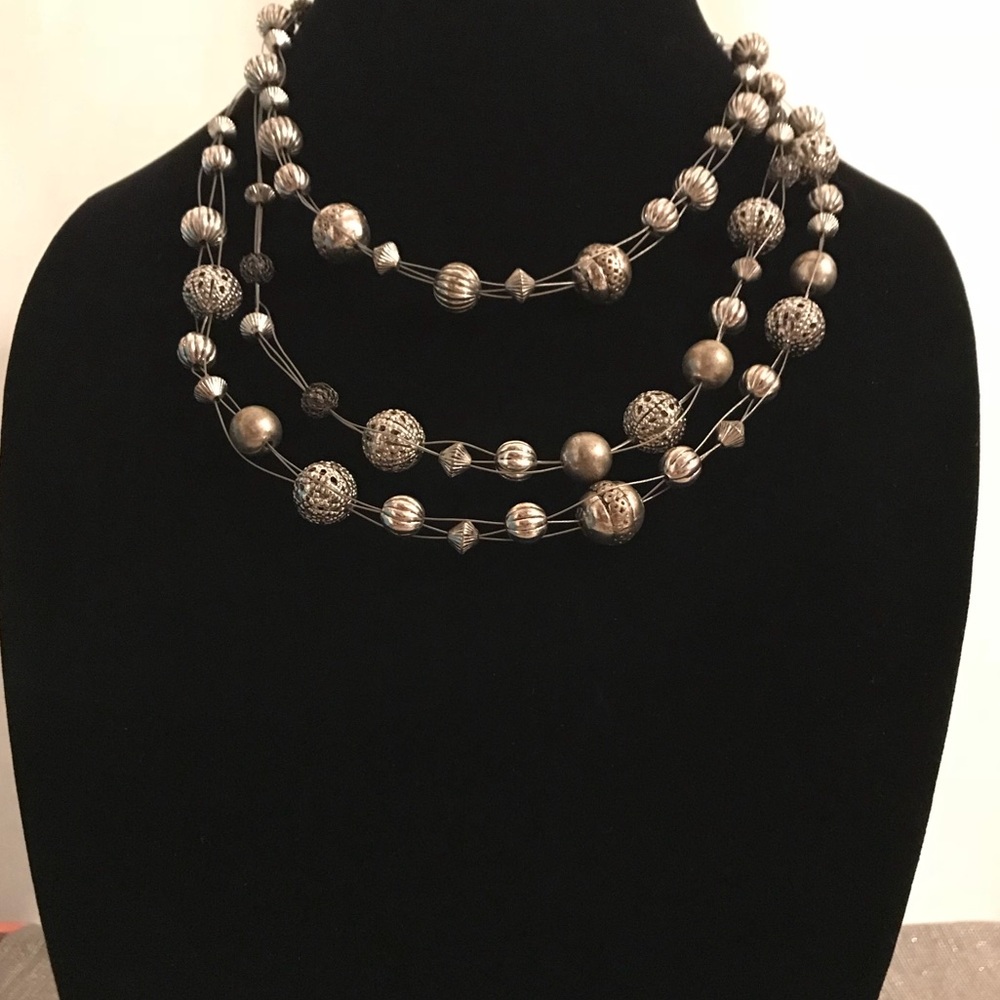 3 strand multi wire silver globe necklace